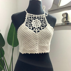 Mujeres al por mayor estilo bohemio cuello en V Sexy ropa de playa de encaje de ganchillo <span class=keywords><strong>Crop</strong></span> Top - Product Image 5