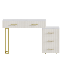 Coiffeuse rembourrée en velours avec 5 grands tiroirs Table de maquillage avec autocollant aspect marbre Coiffeuse réglable gauche/droite