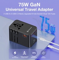 Chargeur mural GaN à charge rapide Type-C Wontravel 75W, 5 ports, adaptateur de voyage CE/FCC pour prises EU/UK/US/AU