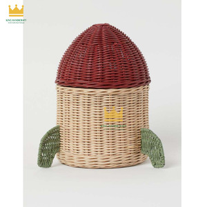 Natural Rattan Handmade <b>Wicker</b> <b>Basket</b> with Lid Rocket Shaped Kid <b>Storage</b> <b>Basket</b> for Toys Clothes in Nursery - Product Image 1