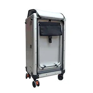 Aluminium Rod Carry On Front Opening Suitcases Durable Travel Case Spinner Lightweight Zipper Luggage Sets