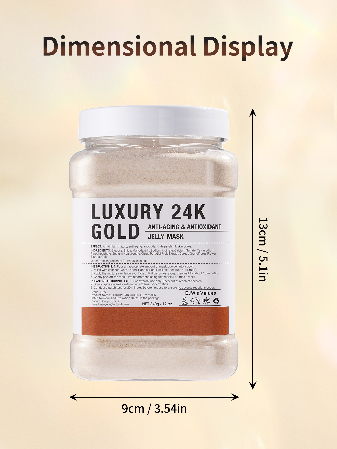 Polvo de máscara de jalea de oro de lujo 24K