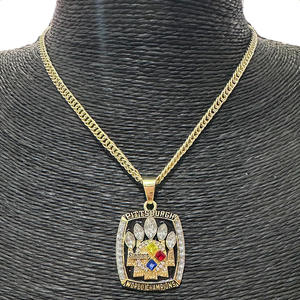 Collier pendentif Championnat Pittsburgh Steelers, tendance Hip Hop, accessoires sportifs pour hommes, alliage, cristal synthétique, strass - Product Image 2