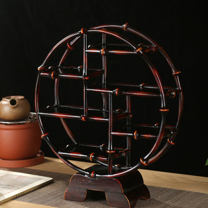 Handmade Bamboo Tea Storage Rack Circular Tabletop Display Shelf For Living Room Tableware Organizer - Product Image 4