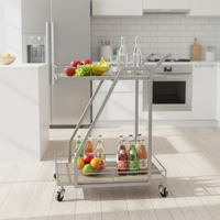 Chariot de bar Offre Spéciale à 2 niveaux en métal et en bois avec roulettes Support de rangement moderne pour collations et fêtes pour hôtels