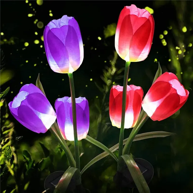 NHWS New Popular Outdoor Waterproof LED Garden Villa Tulip Landscape Light Solar Decorative Flower Floor Insert Light