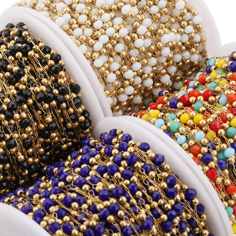 Trendy Mixed Color Stainless Steel Faceted Crystal DIY Jewelry Making Beads Chain Trendy Fashion Findings for Jewelry Making