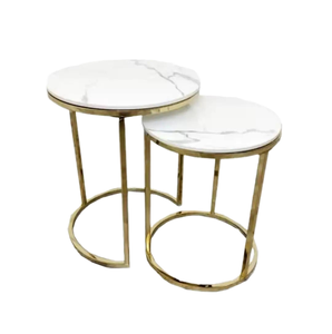 Juego de Mesas de Centro Modernas Portátiles con Tapa de Madera, Mesa Auxiliar con Marco de Metal Dorado, Mesa de Acento para Sala de Estar, Muebles de Lujo para el Hogar - Product Image 3