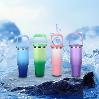 Bouteille d'eau isotherme en acier inoxydable de 30 oz, sans BPA, écologique, avec paille et poignée portable, vente en gros ZB
