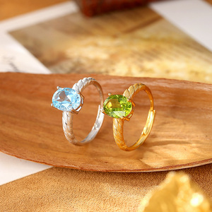 9 Anillos Ajustables Delicados con Granate Ovalado de 7*9mm, Chapados en Oro sobre Plata 925, con Piedras Naturales de Colores, Joyería de Gemas - Product Image 2