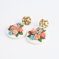 Boucles d'oreilles en argile polymère faites à la main avec pendentif fleur vintage rond créatif
