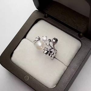 10721DIY Pearl Accessories S925 <b>Silver</b> Ring Empty Holder Concealer Ring with 9-11mm Round <b>Beads</b> - Product Image 4