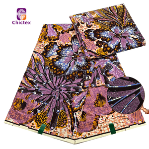 Nouveau Tissu Africain Original <span class=keywords><strong>en</strong></span> Wax <span class=keywords><strong>Pagne</strong></span> Ankara de Luxe Grand Super Pailleté de 6 Yards, Motif Fleurs pour Robes Nigeria Batik - Product Image 4
