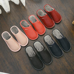 Chaussons d'hiver imperméables et chauds en PU, antidérapants, pour la maison, en cuir - Product Image 3