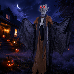 Décoration d'Halloween démoniaque en forme de chauve-souris sur pied avec yeux LED rouges lumineux, robe déchirée, alimentée par piles, pour maison, jardin, cour, maison hantée - Product Image 5
