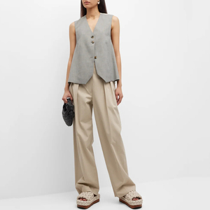 Gilet sur mesure pour femmes Combo gilet sans manches à col en V avec sangle réglable dos rayé vêtements de détente boutons décorés - Product Image 2
