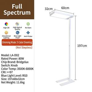 Lampe sur pied LED professionnelle 80W pour éclairage de travail, hauteur 197cm, CRI 97+, spectre complet, pour designers et architectes - Product Image 6