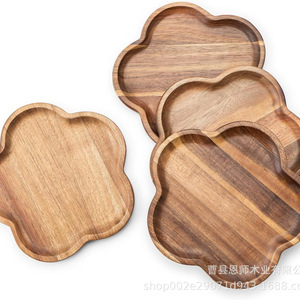 Ensemble de plateaux à fleurs en bois d'acacia, forme irrégulière, plateau de service en bois massif pour enfants, salle à manger, hôtel, café, thé - Product Image 1