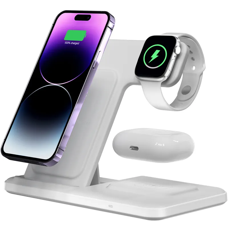 15W Foldable Wireless Charging Station 3 in 1 Wireless Charger for iWatch for Earphone 3 in 1 Qi Wireless Charger Dock Station