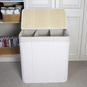 Panier à linge pliable en bambou avec couvercle à clipser et poignées pour la buanderie, la chambre et la salle de bain - Product Image 3