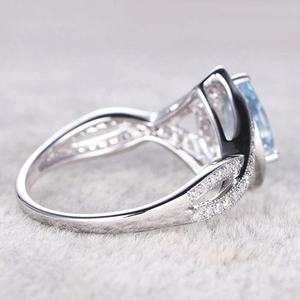 Halo 6x8mm Teardrop Unendlichkeit Twisted Versprechen Band 14 K/18 K Weiß Gold Aquamarin Verlobung Ringe mit Diamanten - Product Image 2