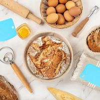 Mehlen Banneton en acier, panier à pain en filet, brosse à pain, panier à pain en métal, mini paniers à pain, doublure en toile de silice, planche à pétrir, boîtes