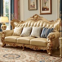 JINS Royal Ensemble de canapés sectionnels sculptés de luxe européen 123 meubles élégants en bois massif en cuir pour la maison et l'hôtel pour canapés de salon