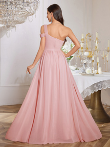 الموضة قبالة الكتف حزام واحد مكشكش الخصر أنيقة شيفون ماكسي تقسيم الفخذ عارية الظهر فستان وصيفة الشرف مع ارتفاع الخصر - Product Image 2