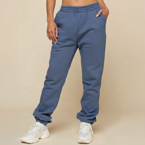 Pantalones Deportivos de Forro Polar Azul para Mujer, Talla Grande, Cintura Elástica, Corte Recto y Holgado, Largos, Casuales, con Bolsillos, para Otoño - Product Image 1