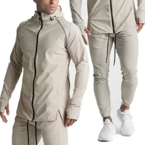 新设计全拉链连帽衫两件套设计师运动服长袖健身慢跑男士套装