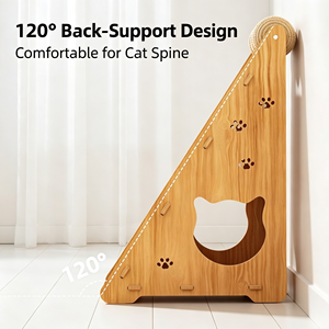 Rascador Triangular de Madera Maciza para Gatos con Tabla de Rascar Vertical, Bolas Desmontables y Cueva para Gatos - Product Image 4