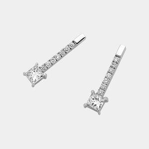 Pendientes de barra doble desigual con diamantes de moda, elegantes, combinación de barras largas y cortas con detalles de cristal para fiestas de cóctel - Product Image 2