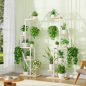 Soporte de planta de madera y Metal con múltiples niveles afilados de media luna para interiores con luz de cultivo para sala de estar - Product Image 2
