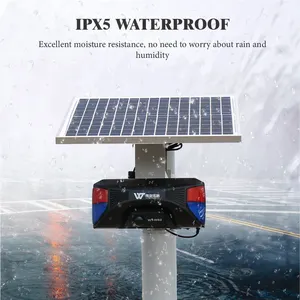 आउटडोर IPX5 सायरन सौर ऊर्जा चालित स्ट्रोब लाइट वॉयस अलार्म जानवरों को दूर चलाएं फार्मों के लिए पीआईआर मोशन सुरक्षा सेंसर सायरन