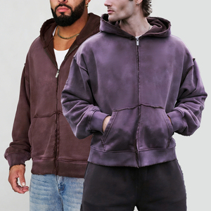 KingSen – Sweat à capuche zippé pour homme, effet délavé et vieilli, avec logo personnalisé, en molleton 100 % coton, coupe oversize, style streetwear – Vente en gros - Product Image 1