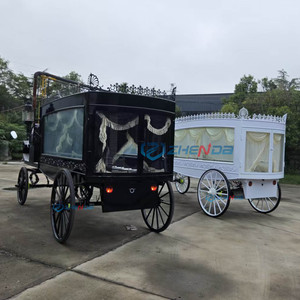 White and Black Coffin Horse Wagon Special Transportation Horse Drawn Funeral Carriage Wholesale Electric Funeral Hearse Cart - Product Image 5