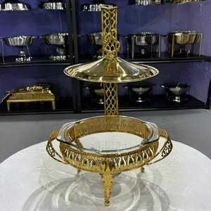 Réchaud de buffet en verre 2L 3L avec bordure dentelée en acier inoxydable, plateau de service pour hôtel et restaurant, qualité professionnelle - Product Image 1