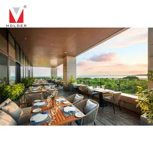 High end set sofa modular Restoran atas marmer meja makan desain kontemporer terbaru langit hotel furnitur kayu