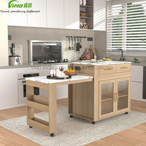 Isla de Cocina Extensible y Retráctil con Ruedas y Almacenamiento Gabinete de Almacenamiento para Cocina - Product Image 2