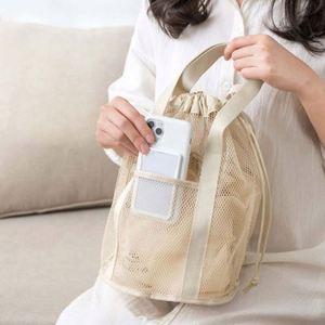 Low MOQ Custom Logo Design Travel Makeup <b>Toiletry</b> <b>Bag</b> Fashionable Foldable Polyester Mesh <b>Drawstring</b> Washable Hanging Swim - Product Image 2