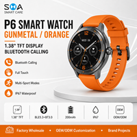 Montre connectée P6 en gros d'usine, écran rond TFT de 1,38 pouce, appels Bluetooth, étanchéité IP67, montre connectée sportive avec logo personnalisé