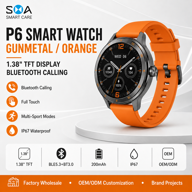 Factory Wholesale P6 Smart Watch 1.38 Inch Round TFT Calling IP67 Sports Custom Logo Smartwatch