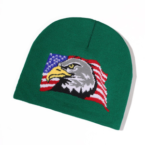 Hiver Chaud Couleur Solide Sports Jacquard Skull Cap Unisex Soft American Flag Bald Eagle Jacquard Knit Beanie With Custom Logo - Product Image 5