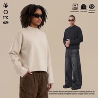 Pull en coton pour homme 2026 |   Haut court ample transfrontalier à col rond et manches longues en tissu éponge 350G, couleur unie, pour l'automne