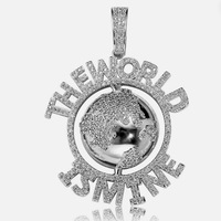 Collier Pendentif Hip Hop en Laiton Plaqué Or, Zircon Cubique Bling Iced Out, Motif Terre et Monde, avec Chaîne Corde