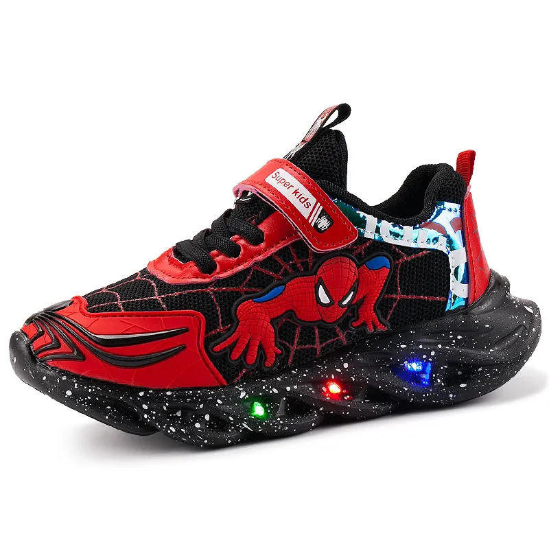 Hot selling designers casual running Spiderman flashing light up led children sport boy girls baby sneakers kids shoes