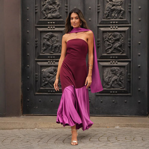 Primavera/Verano mujeres temperamento color contraste patchwork tubo Top vestido - Product Image 3