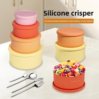 Four Congélateur Sûr Réutilisable Bento Boîte Restes De Stockage Étanche Rond Silicone Bol De Stockage Des Aliments Grand Déjeuner Conteneur Avec Couvercles