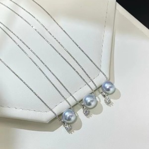 จี้ไข่มุกอะโกย่า 7-8 มม. ไข่มุกน้ำทะเลธรรมชาติทรงกลม โซ่เงิน 925 คลาสสิก สง่างาม ประดับด้วยกรงเล็บ สำหรับผู้หญิง - Product Image 5