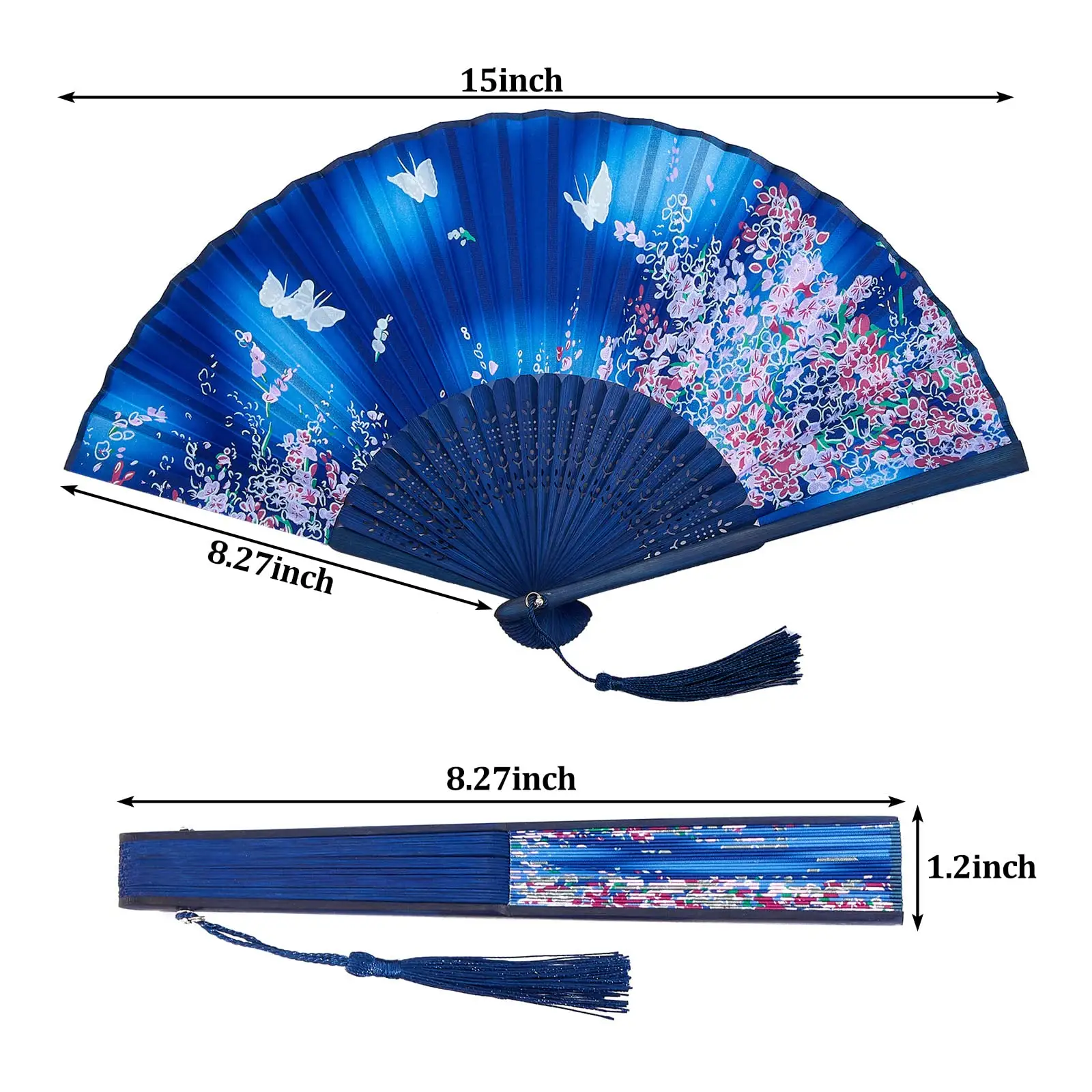 Factory price cheap bamboo fabric Folding Hand Fans Chinese Style Bamboo Fan with Tassel Vintage Pattern Hollowed party gift